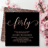 40バラエレガント金ゴールドスクリプトブラック40歳の誕生日 招待状