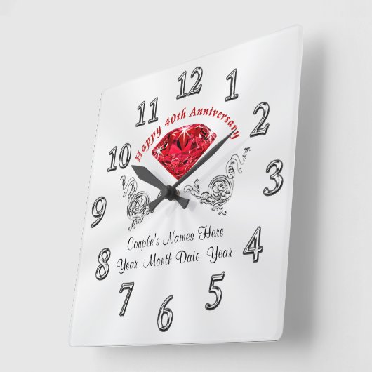 40パーソナライズされた周年記念結婚贈り物・時計 スクエア壁時計 (傾斜)