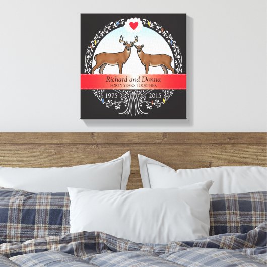 40パーソナライズされた周年記念結婚金、バック&ドー キャンバスプリント (インサイチュ (寝室))