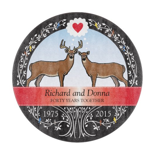 40パーソナライズされた周年記結婚念、Buck & Doe カッティングボード (正面)