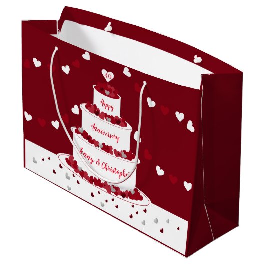 40パーソナライズされたth Rubyの結婚アニバーサリーケーキ ラージペーパーバッグ (裏面アングル)
