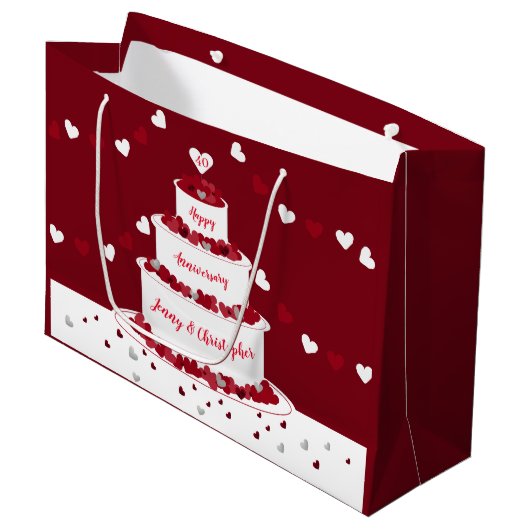 40パーソナライズされたth Rubyの結婚アニバーサリーケーキ ラージペーパーバッグ (正面アングル)