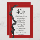 40パーティの招待状黒リボン 招待状 (正面/裏面)