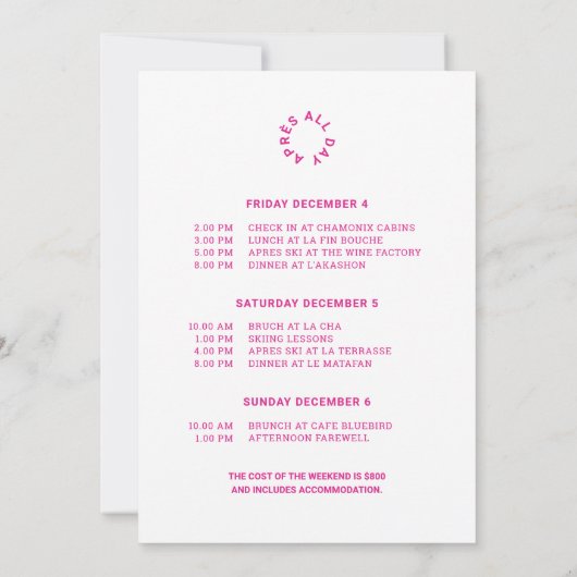 40パーティー・トリップで私とピンクエレースキー 招待状 (裏面)