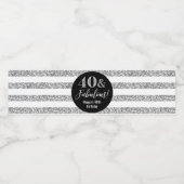 40ファブラス誕生日シルバーグリッターストライプ ペットボトルラベル (シングルラベル)