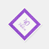 40ファブラス誕生日スパークリパープルグリッター スタンダードカクテルナプキン (角)