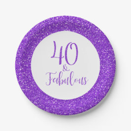 40ファブラス誕生日スパークリパープルグリッター ペーパープレート