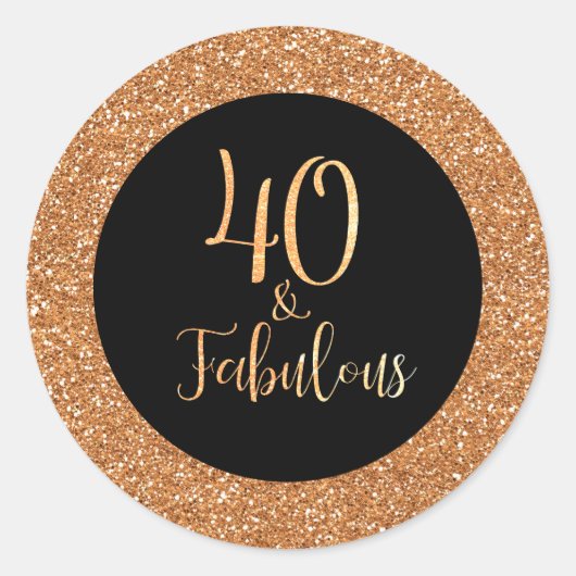 40ファブラス誕生日ブラック金ゴールドグリッター ラウンドシール (正面)