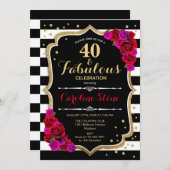 40ファブラス誕生日-白黒ストライプバラ 招待状 (正面/裏面)