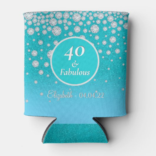 40ファブルースバースデーパーティーダイヤモンドティール（緑がかった色）グリッター 缶クーラー (正面)
