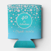 40ファブルースバースデーパーティーダイヤモンドティール（緑がかった色）グリッター 缶クーラー (裏面)