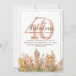 40フェイブルースパンパスグラスオンホワイト誕生日 招待状