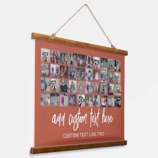 40フォトコラージュ – 4行10列 – スクリプト文字 吊り下げ型タペストリー (傾斜あり)