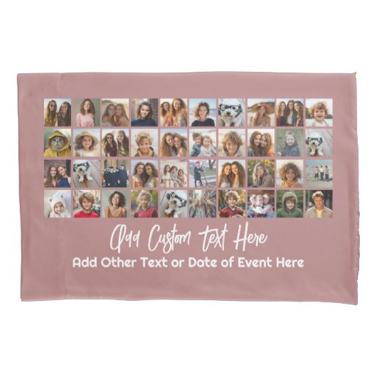 40フォトコラージュ – 4行10列 – スクリプト文字 枕カバー (正面)