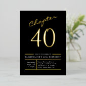 40ブラック40th誕生日パーティー金ゴールド 箔招待状 (立ち正面)