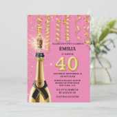 40マイルストーきらめくンワインピンク黒グリッター 招待状 (スタンド正面)