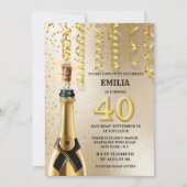 40マイルストーきらめくンワインフェイク金ゴールドグリッター 招待状 (正面)