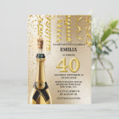 40マイルストーきらめくンワインフェイク金ゴールドグリッター 招待状 (スタンド正面)