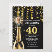 40マイルストーきらめくンワイン金ゴールドブラックグリッター 招待状 (正面)