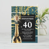 40マイルストーきらめくンワイン金ゴールドブルーグリッターシック 招待状 (スタンド正面)