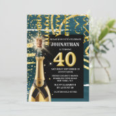 40マイルストーンのワきらめくイン金ゴールドブルーグリッター 招待状 (スタンド正面)