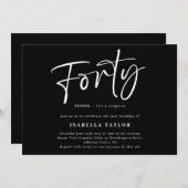 40ミニマモダンリスト白黒40歳の誕生日 招待状 (正面/裏面)