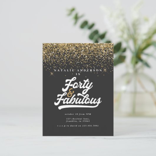 40モダンと素晴らしい黒と金ゴールドの誕生日 ポストカード (スタンド正面)