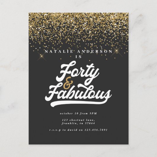 40モダンと素晴らしい黒と金ゴールドの誕生日 ポストカード (正面)