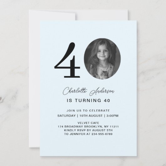 40モダンミニマル。誕生日写真 招待状 (正面)