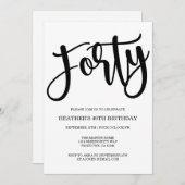 40モダン歳の誕生日と白黒 招待状 (正面/裏面)