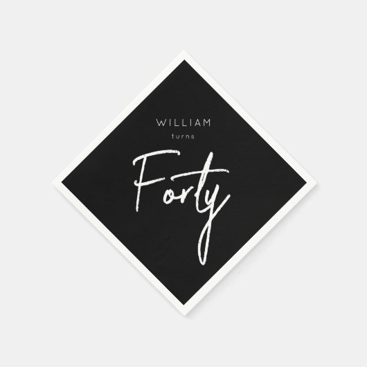 40世モダン40代男子の誕生日ブラック スタンダードカクテルナプキン (角)