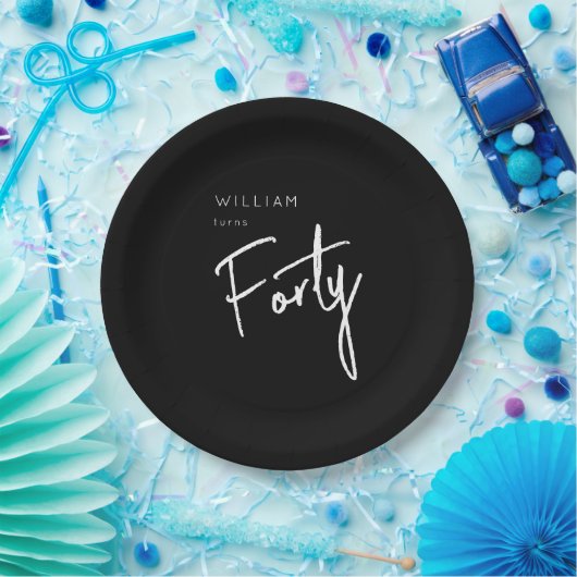 40世モダン40代男子の誕生日ブラック ペーパープレート (パーティー)