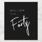 40世モダン40代男子の誕生日ブラック ワインラベル (シングルラベル)