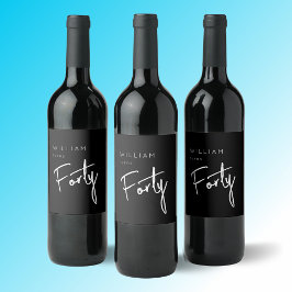 40世モダン40代男子の誕生日ブラック ワインラベル