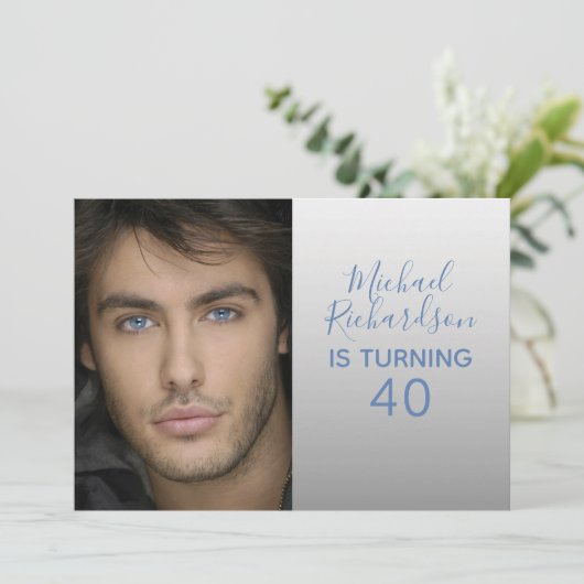 40人の写真の誕生パーソナライズされた日パーティー 招待状 (スタンド正面)