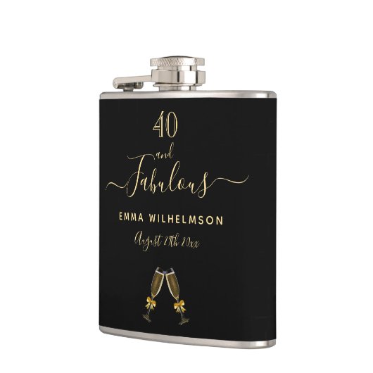 40人の素晴らしい誕生日カスタム写真黒モノグラム フラスク (左)