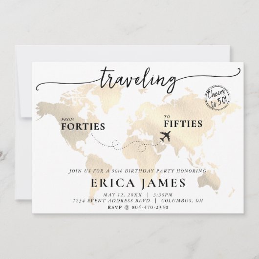 40代から50代50誕生日までの旅行 招待状 (正面)
