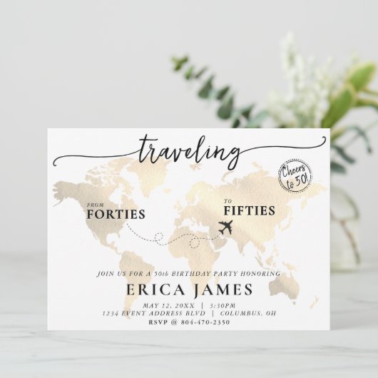 40代から50代50誕生日までの旅行 招待状 (スタンド正面)