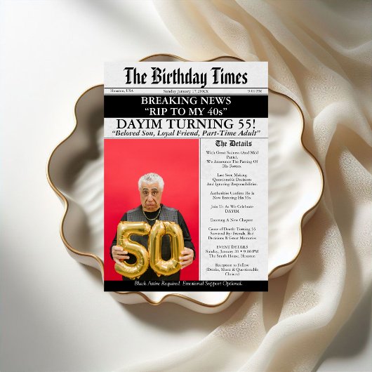 40代にサヨナラ ファニー新聞 55歳の誕生日 招待状
