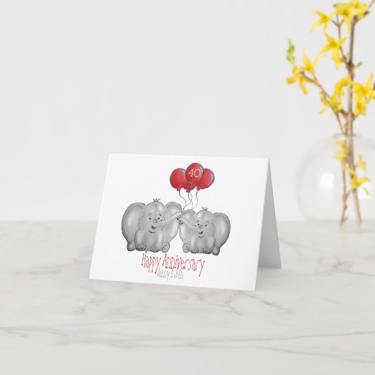 40位の結婚ルビー記念象 カード (黄色い花)