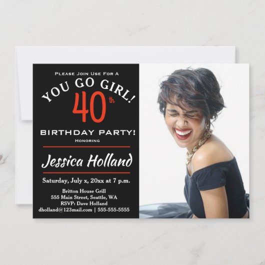 40位女の子！誕生日パーティフォト招待状 招待状 (正面)