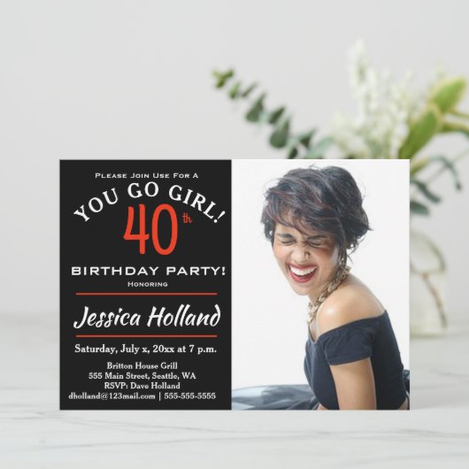 40位女の子!誕生日パーティフォト招待状 招待状 (スタンド正面)