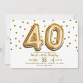 40個のゴールドバルーン＆コンフェッティ 40歳の誕生日パーティー 招待状 (正面)