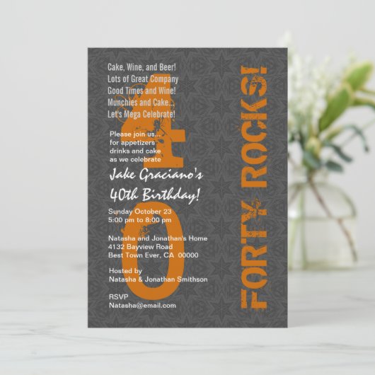 40個の石! 第40オレンジ誕生日の灰色の星 招待状 (スタンド正面)