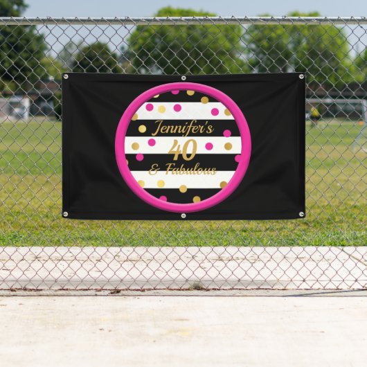 40及びすばらしいショッキングピンクの黒の金ゴールドの誕生日の旗 横断幕 (インサイチュ)