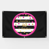 40及びすばらしいショッキングピンクの黒の金ゴールドの誕生日の旗 横断幕 (横)