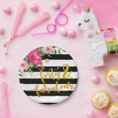 40及びすばらしいプレート-黒い及び白の花柄 ペーパープレート (パーティー)