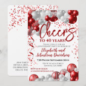 40周年おめでとう 赤 40thアニバーサリー 招待状 (正面/裏面)
