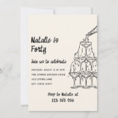 40周年イラスト付きシャンパンタワー誕生日 招待状 (正面)