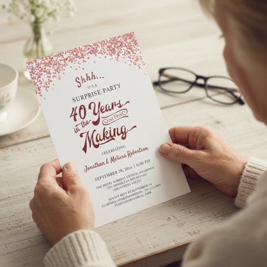 40周年サプライズパーティー ルビーレッドの紙吹雪 招待状